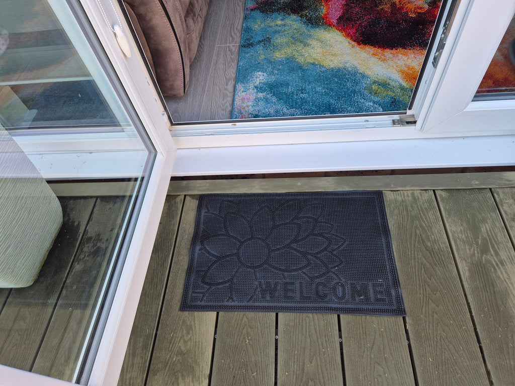 Rubber Doormat, 60cm x 40cm - 'Welcome' (Flower)-2