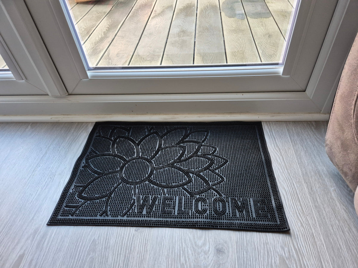 Rubber Doormat, 60cm x 40cm - 'Welcome' (Flower)-4