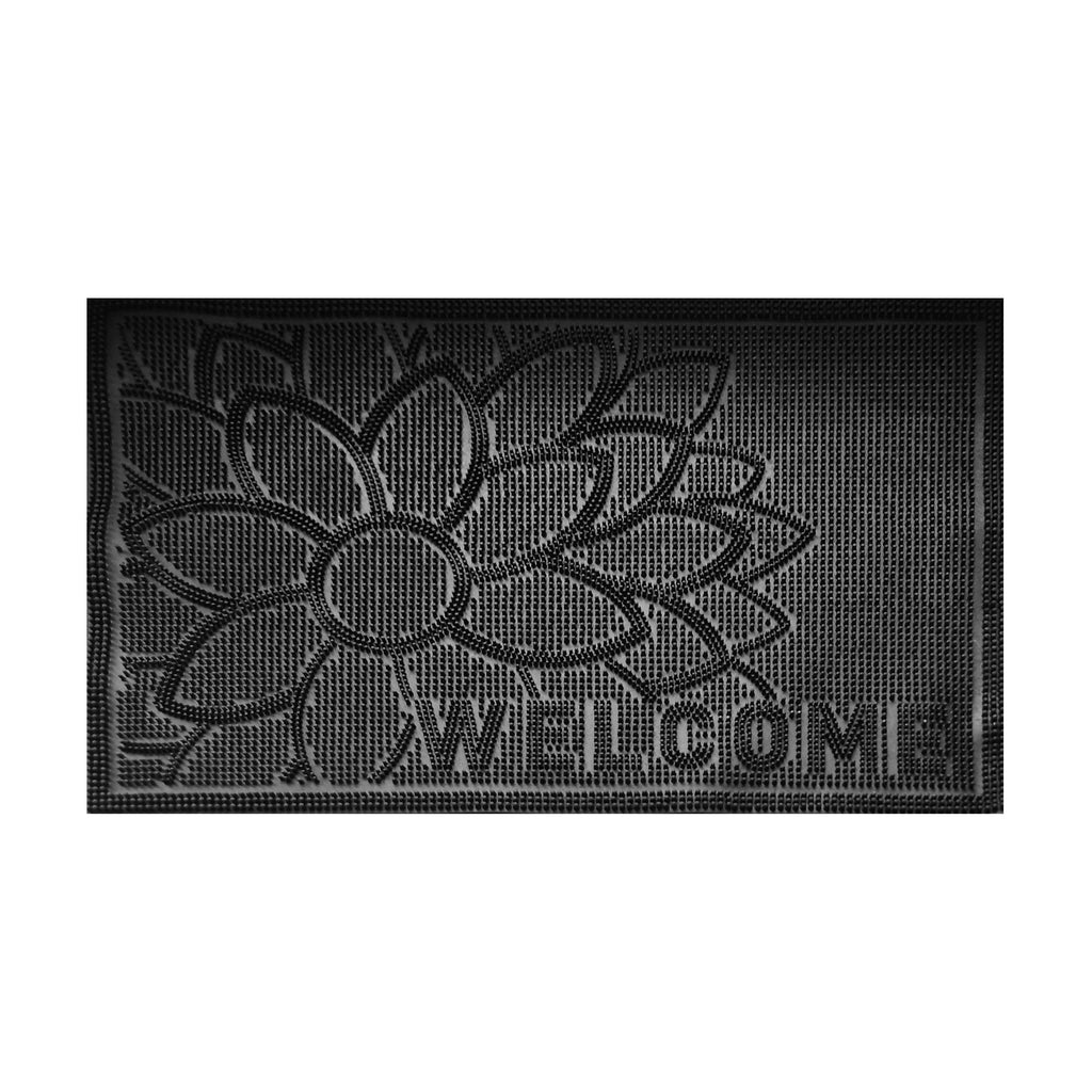 Rubber Doormat, 60cm x 40cm - 'Welcome' (Flower)-0