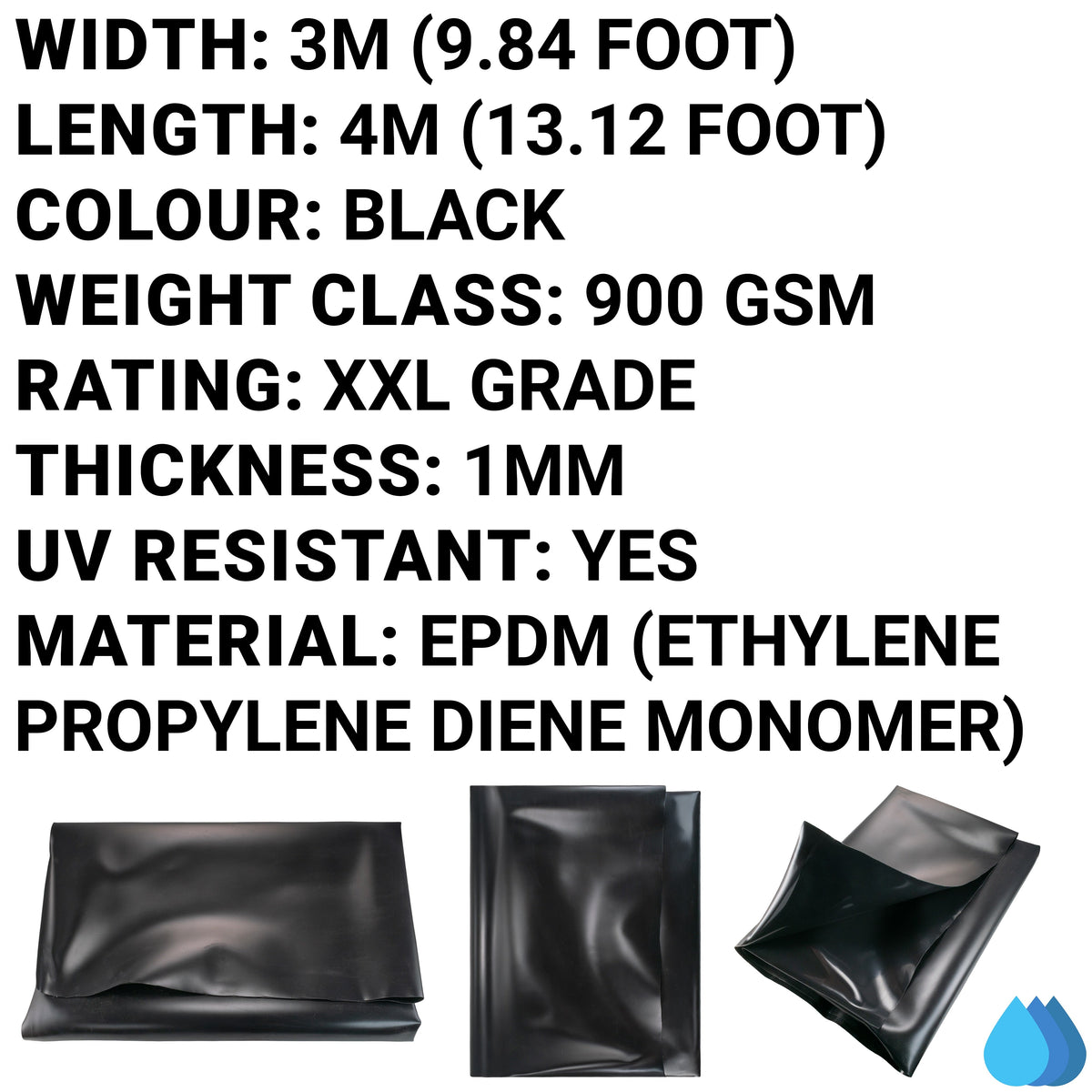 3m x 4m EPDM Rubber Pond Liner, 900 GSM-1