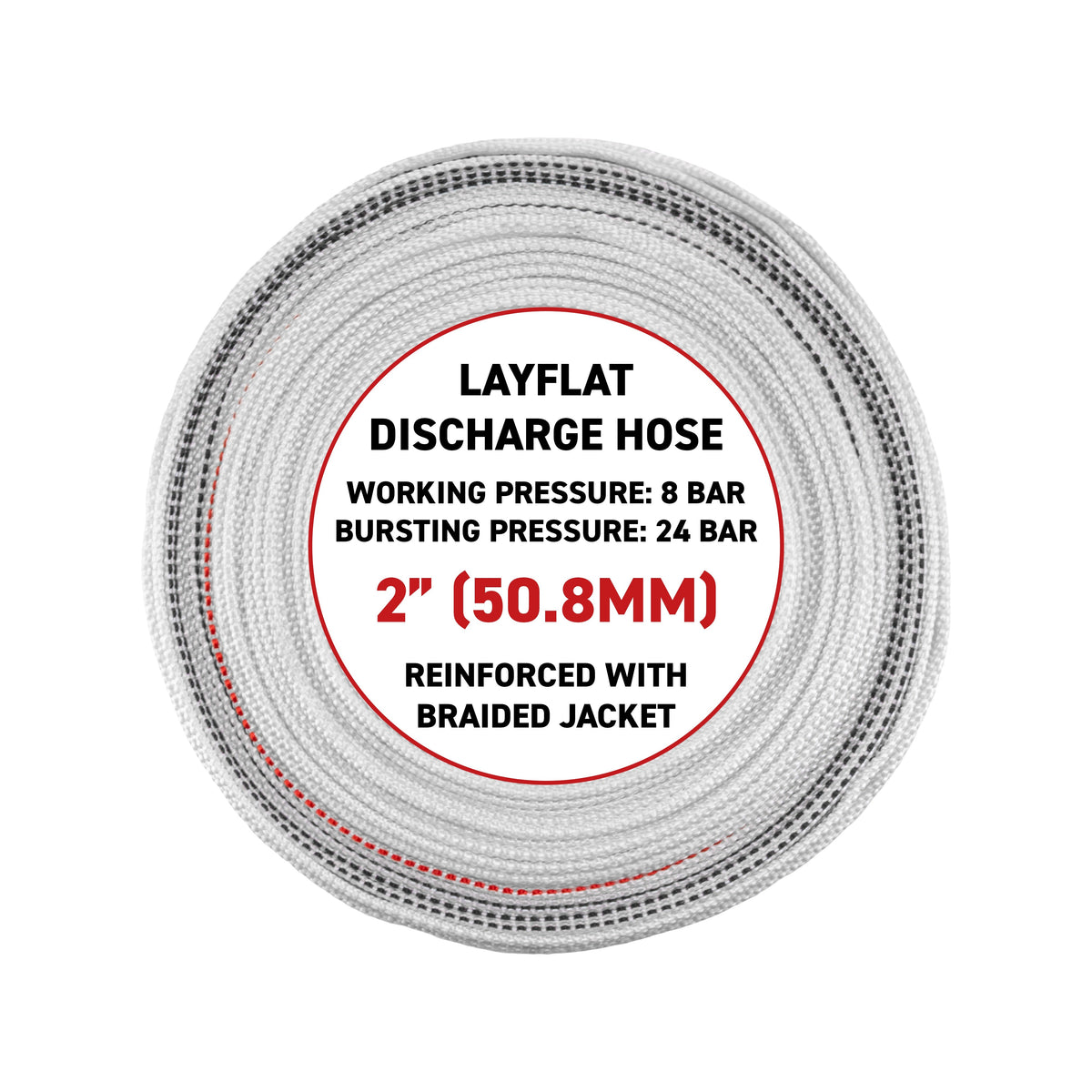 2" Lined Lay Flat Discharge Hose, 8-24 BAR-0