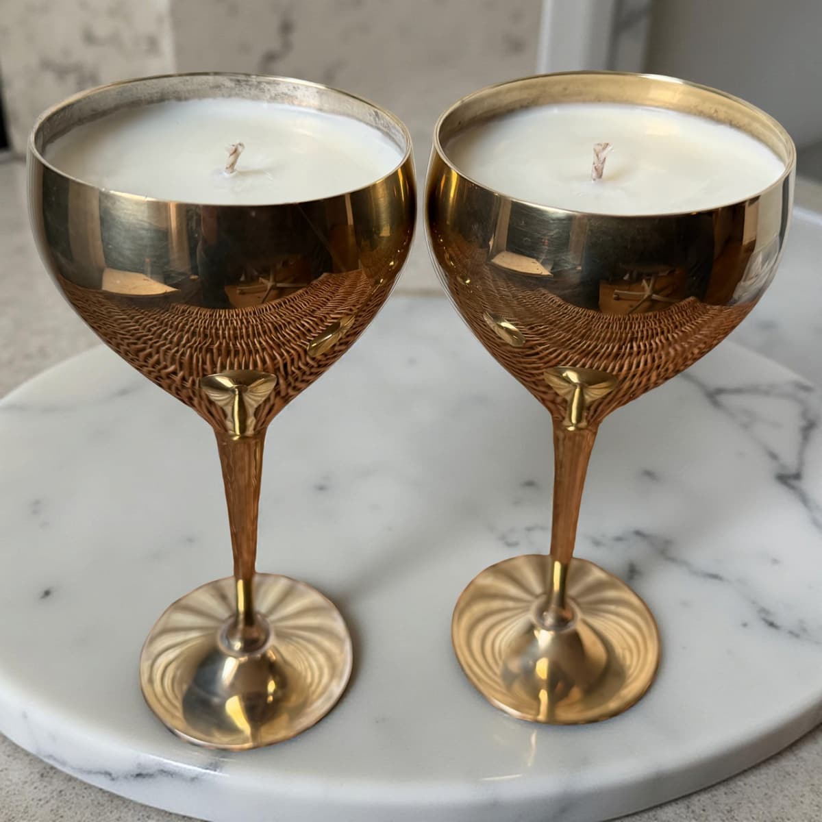 Repurposed Vintage Golden Goblet Candles-1