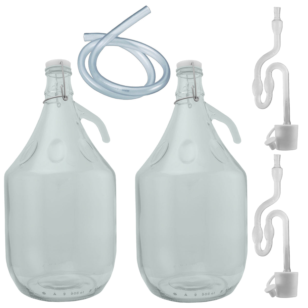 5L Glass Demijohns with Swing-top Caps, Airlocks, Bungs & Siphon Tube, Box of 2-0